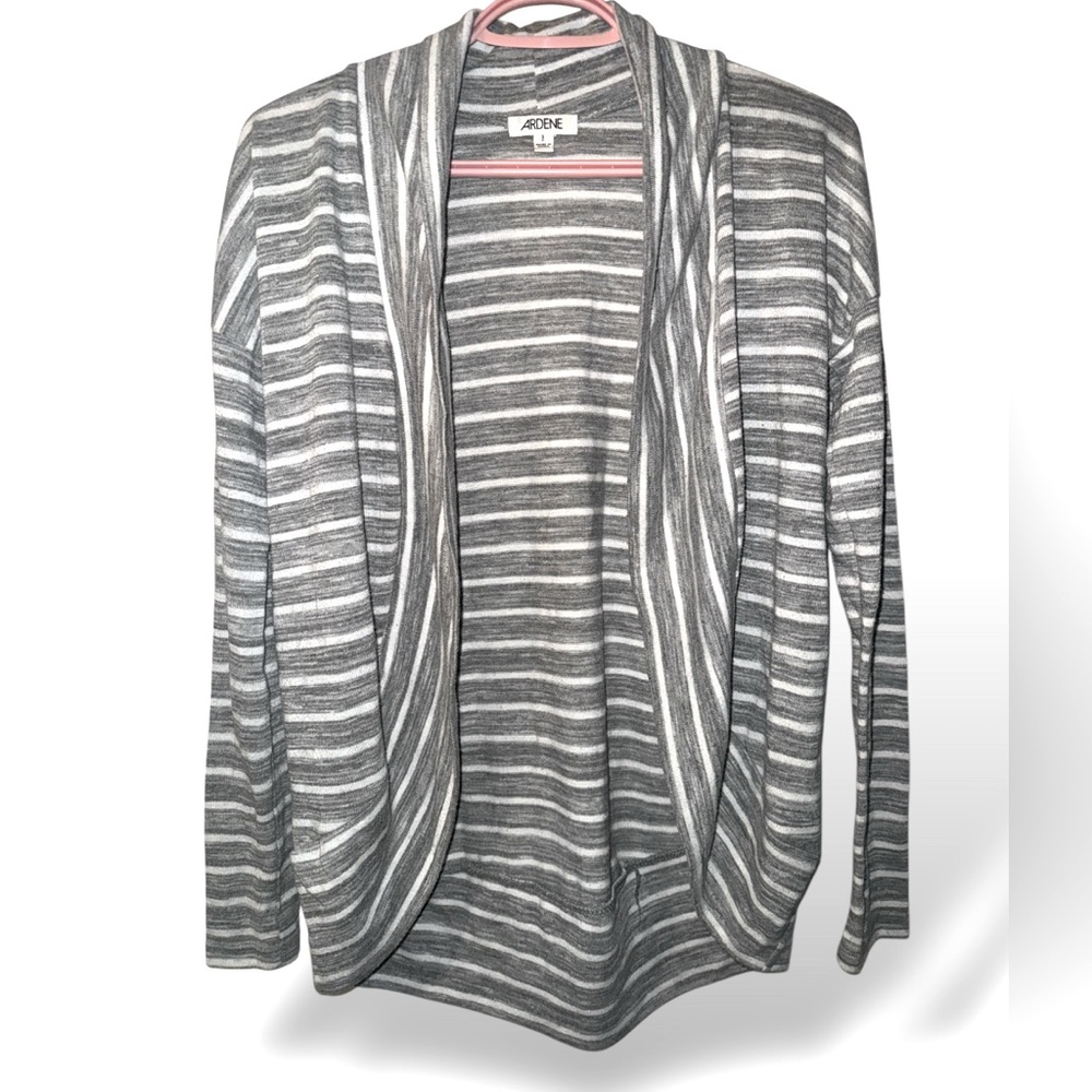 3 FOR $20 ARDENE Gray and White Striped Open Front Cardigan Sz S